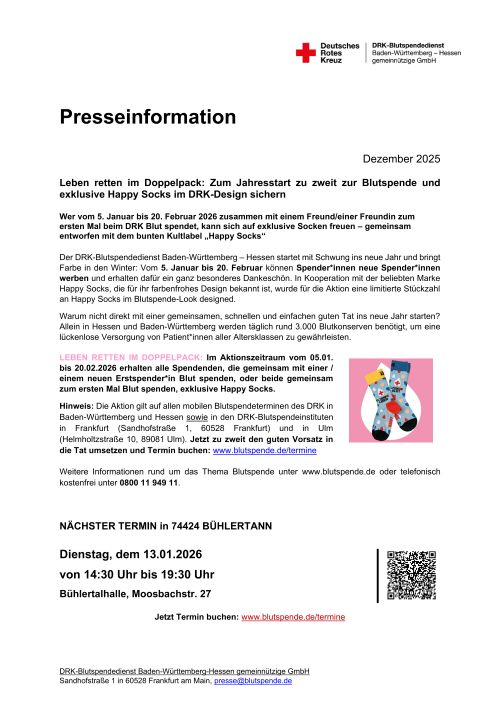 2026 01 13 Blutspendeaktion Bühlertann DRK Pressemitteilung 500x707